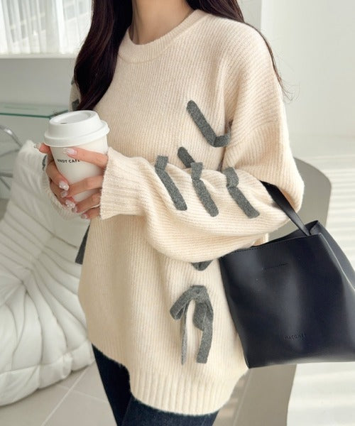 完売商品☆ELLIE エリー / ミックスリボンニット【WHITE】 完売商品☆ELLIE エリー / ミックスリボンニット【WHITE】