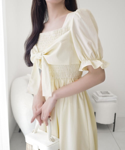 ハンドメイド作家 un fil mignon こもれびわんぴーす 1枚で映える主役級。オフショル2wayパフ袖リボンニット