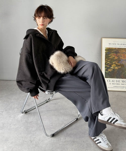 JaVaジャバコラボ》デイリーに輝く一着！ 襟リブニットメルトン比翼