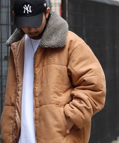 Javaジャバコラボ》軽くてあったか。襟ボアスエード中綿ジャケット