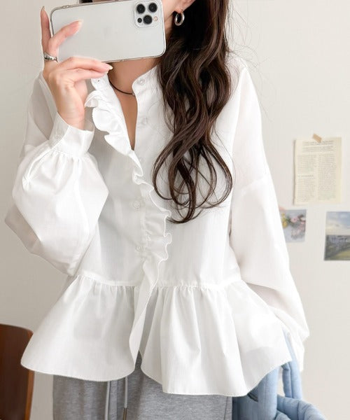 ふわっと華やかシルエット美人♪柄アソートフリルデザインブラウス