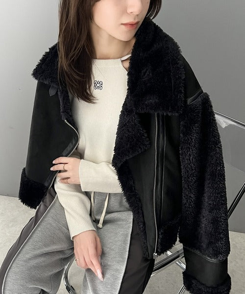 mily bilet】キュートかつ大人アウター。スリーブボアショートフェイク