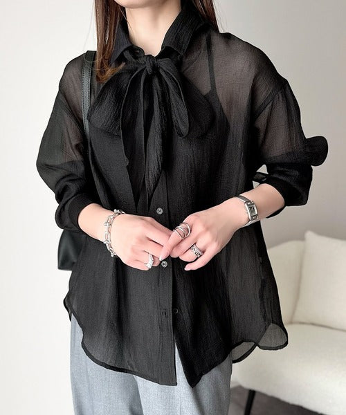 e-3さま専用　エンフォルド　シアーブラウス　黒 ENFOLD(エンフォルド)｜SAILOR-COLOR BLOUSE/ブラウス/ブラック の通販