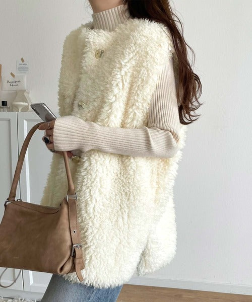 ミランカ プードルボアベスト 未使用 Mylanka ミランカ グレー プードルフェイクファーベスト サイズ38