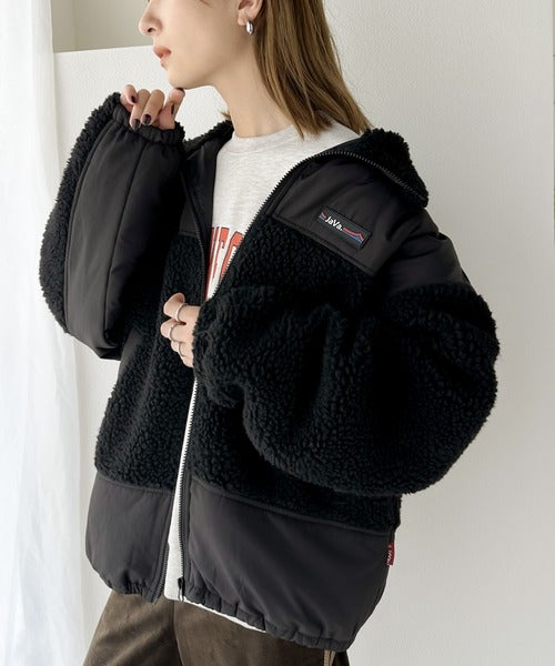 Javaジャバコラボ》異素材の組み合わせがお洒落見え。切替ボアブルゾン