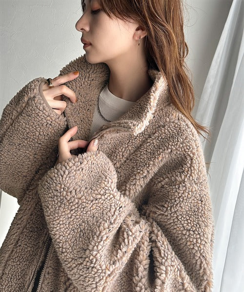 【中古】グレースクラス GRACE Class 23AW レオパードジャガードブルゾン ジップアップ ノーカラー 36 白 黒 /HK 存在感抜群。ジャガード柄オーバーサイズボアブルゾン（花柄と無地