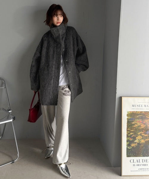 クラシカルエルフ（Classical Elf）/ベーシックとトレンドを両立。MIXシャギー比翼スタンドネックミドル丈コクーンスリーブコート ベーシックとトレンドを両立。MIXシャギー比翼スタンドネックミドル丈