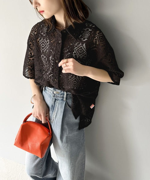 JaVa ジャバコラボ》大人のクロシェ。ブロックレースブラウス