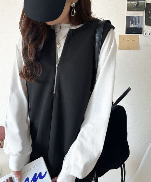 肉厚素材が気になるスタイルをカバー♪前後2wayダンボールハーフジップ