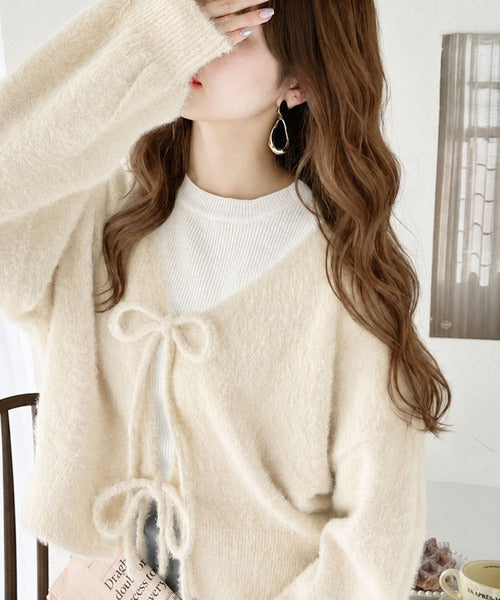 ☆希少☆未使用☆Share Spirit ・2way カーディガン☆38 mily bilet】女性らしさ滲み出る。シャギーリボン前後2WAYカーディガン