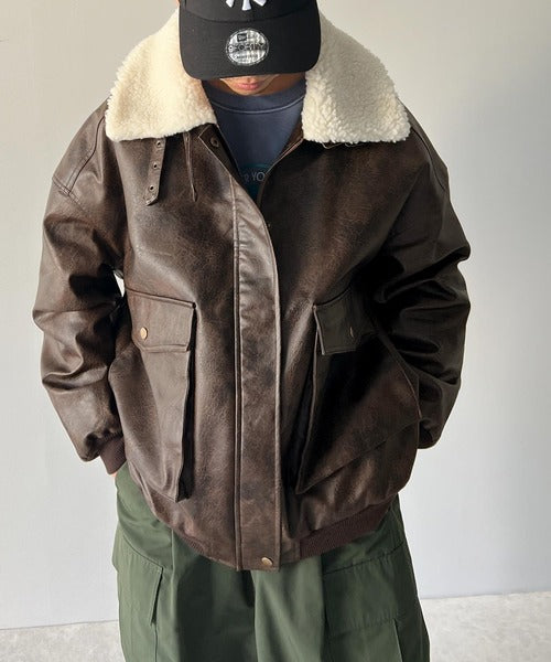 Javaジャバコラボ》異素材MIXで周りと差がつく。襟ボアレザー