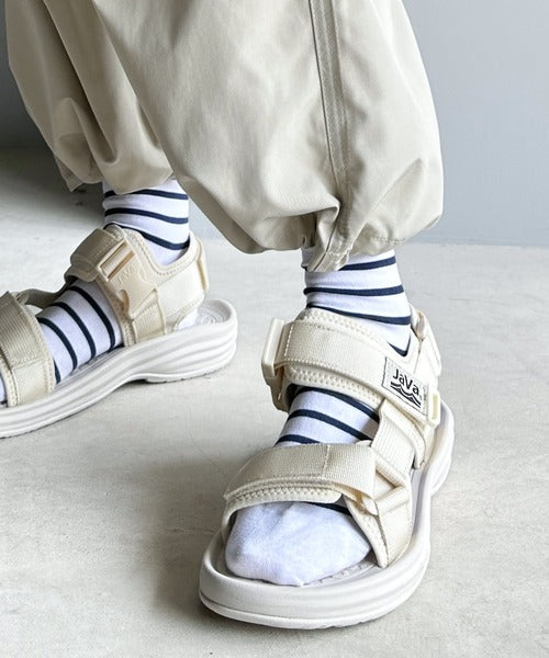 Javaジャバコラボ》 フラットベルクロスポーツサンダル ストラップあり