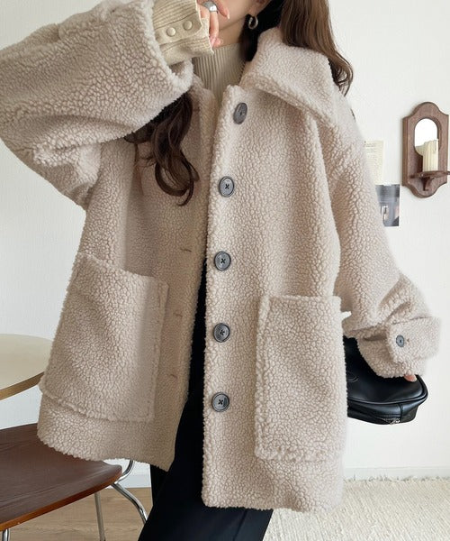 JaVaジャバコラボ》纏う大人ボアが包み込む♪ボアショートブルゾン