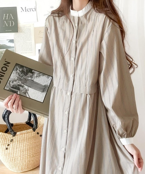 mily bilet】1枚で主役級。マルチストライプクレリックシャツ