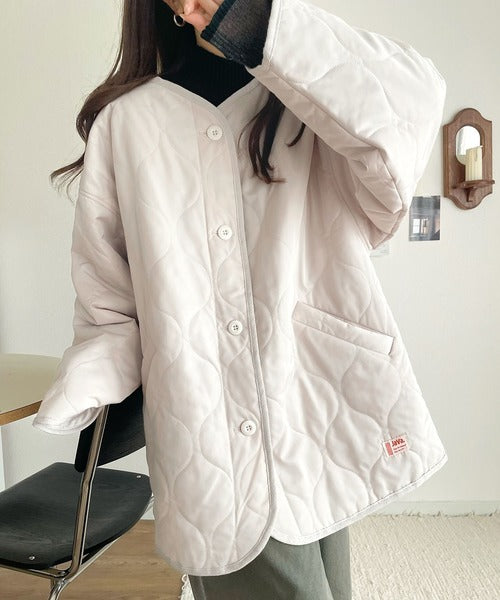 JaVaジャバ コラボ》大人のこなれ感。ノーカラーキルティングコート