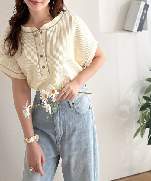 【CREAM】コットンポリエステル  ヘンリーネックフーディ ウォッシャブル コットンポリエステル ヘンリーネックフーディ ウォッシャブル