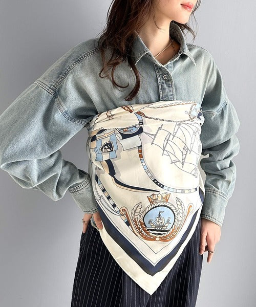 上品カワイイ♪90cm×90cmパネル柄シルクライク大判スカーフ ce1240056