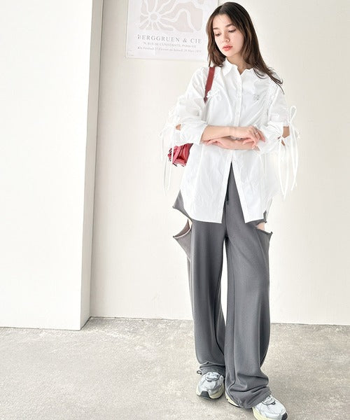 【あっちゃん】colette malouf　シルクリボン&ウィム白シャツ mily bilet】大人カジュアルに高級感をプラス。ロゴブローチ付き