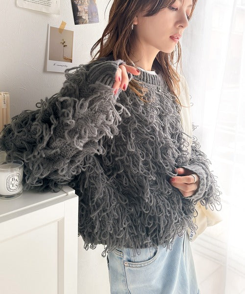 LOEFF リサイクル アルパカ ウール フリンジ カーディガン 2024AW 大人