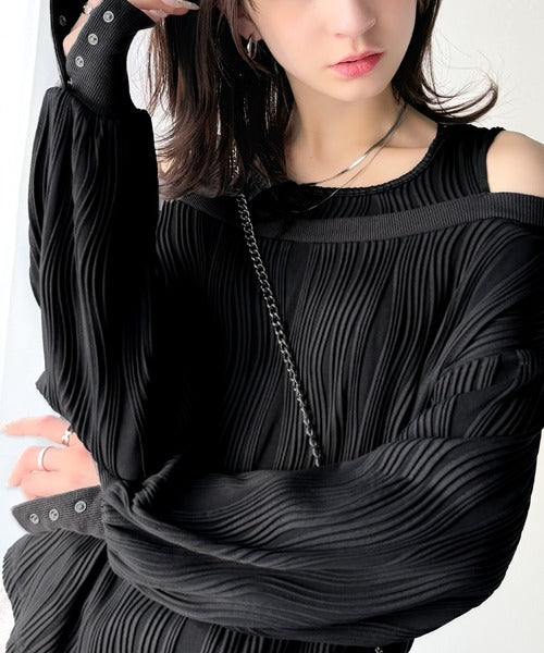 【超美品】コムコム スカラップレイヤードトップス 2点セット 】フロントリボンベアトップス ＆ ショートレイヤード