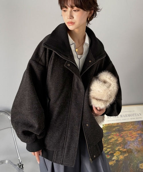 アウター studioboheme paris JaVaジャバコラボ》デイリーに輝く一着！ 襟リブニットメルトン比翼