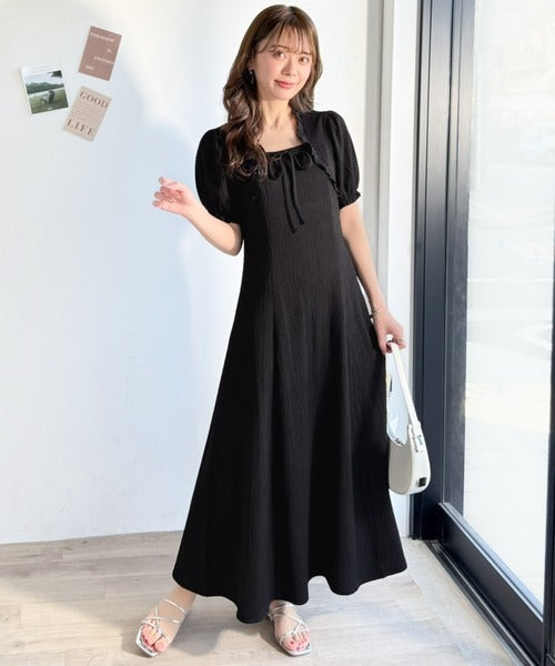 mily bilet】ボレロ見えレイヤードでスタイルアップ。リボン付き 
