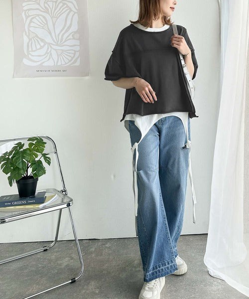 レイヤード感が可愛い♪上級見えマルチウェイ綿100％Tシャツ ce1260361