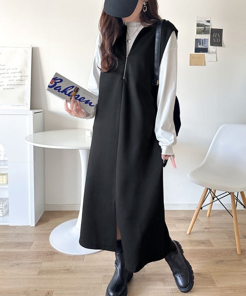 肉厚素材が気になるスタイルをカバー♪前後2wayダンボールハーフジップ