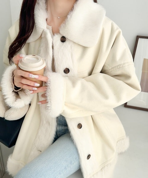 mily bilet】甘さと気品で冬を楽しむ。ファー切り替えスウェードライク 