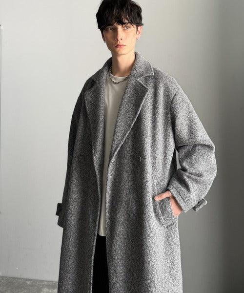 極美品 OUTIL 縮絨ウールコート アシンメトリー グリーン フランス製 Classical Origin】「余裕を魅せる。」フェイクウールロングチェスター