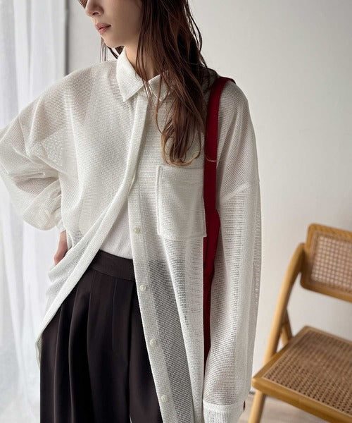 風が透き通る」。比翼デザイン胸ポケットスラブメッシュシャツ