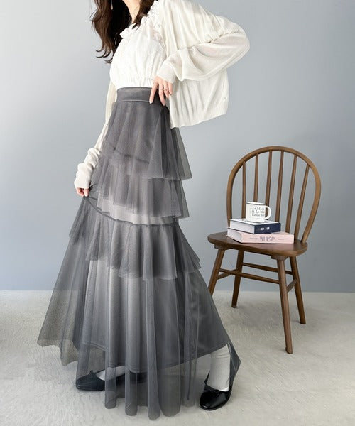 mily bilet】1枚で華やぐ。アシメトリーフリルチュールスカート