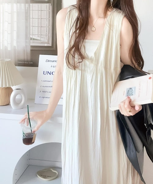 mily bilet】さらりと旬顔、ワッシャーシアーマキシワンピース