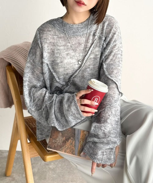 ゆるっと”が叶える、1秒垢抜け！モヘアタッチシアー変形タック柄ニット
