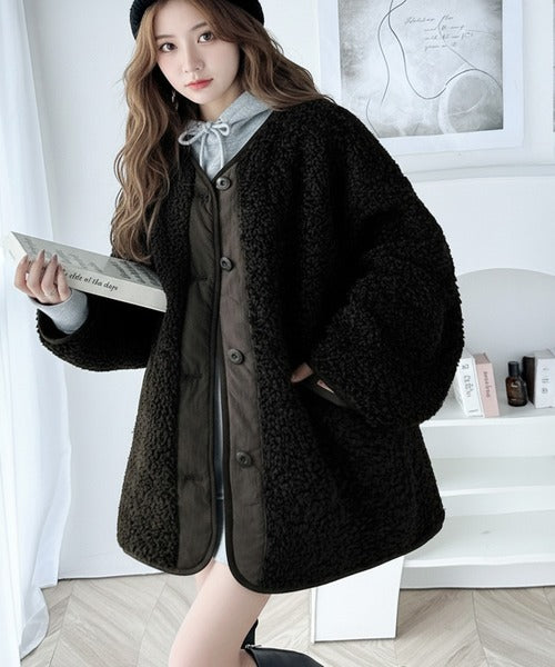 JaVaジャバコラボ》オーバーサイズがトレンド！異素材切り替え配色ボア