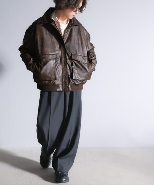 シャンソン まとめセット JaVaジャバ コラボ》フェイクレザーブルゾンポケット付き長袖