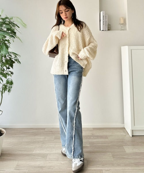 エアリーな抜け感。大人のリボンヤーン前後2wayニットカーディガン