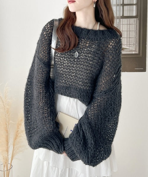 シーズンムード漂う、甘編みプルオーバーメッシュニット ce1260220