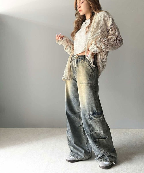 Javaジャバコラボ》旬なこなれ感。ヴィンテージ加工裾ドロストワイド