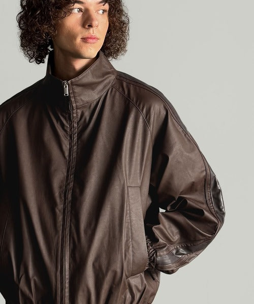 Classical Origin】High-Neck Leather Track Jacket／ハイネックレザー