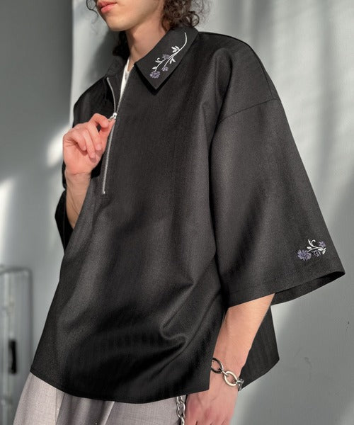 高見え確定。」刺繍デザインジップシャツ／Embroidered Design Zip