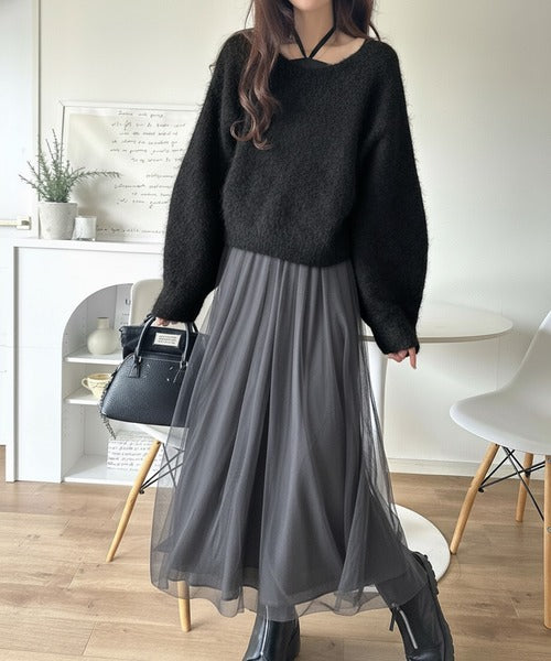 褒められワンピ♪マルチwayニット×チュールワンピースセット（セット