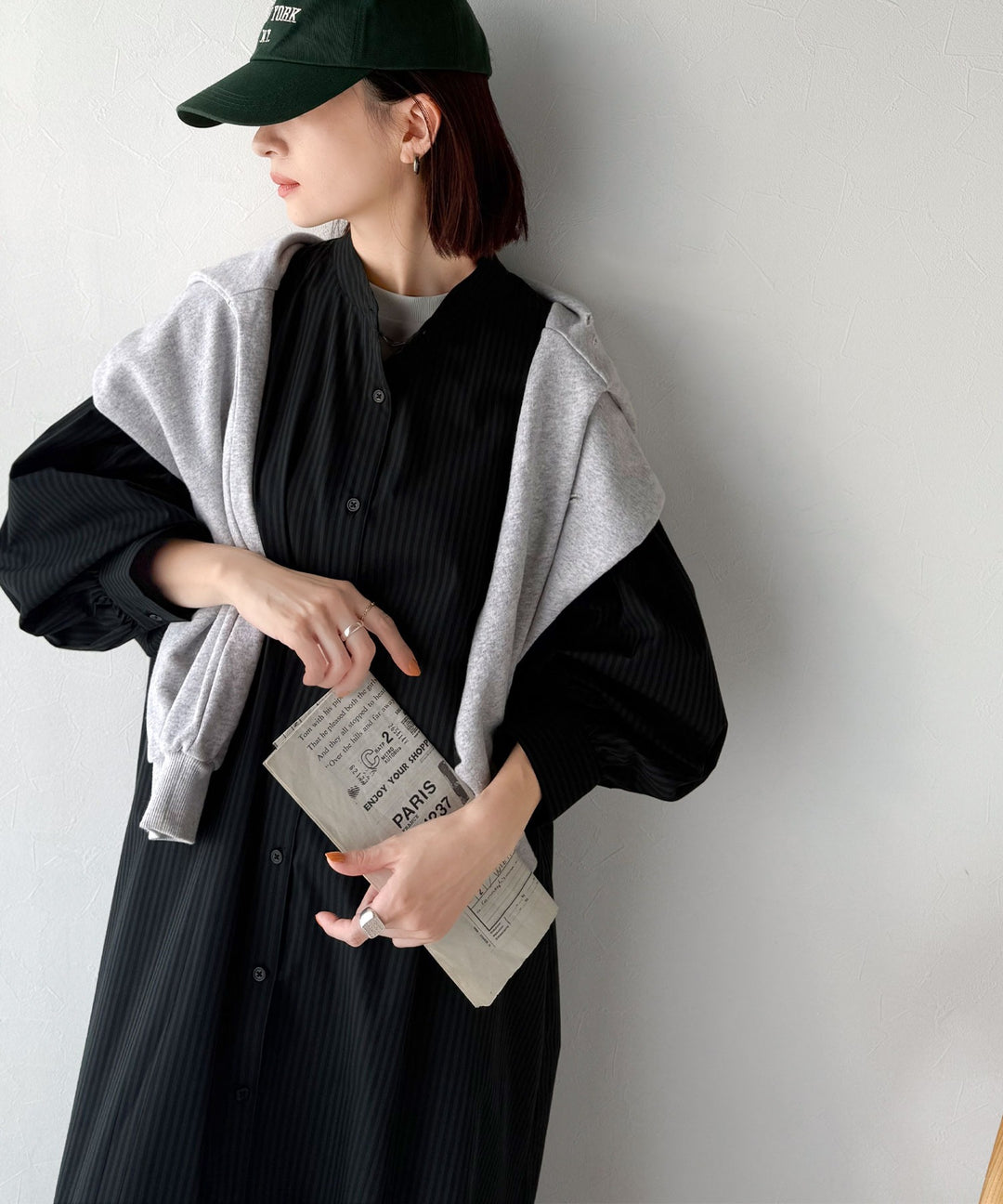 着方自在でロングシーズン活躍◎柄アソートバンドカラービッグシャツ