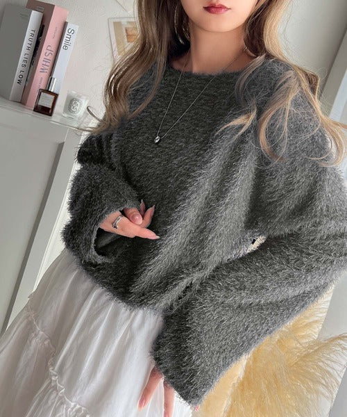 印象派大人レディ。ボートネックラメシャギーニットプルオーバー