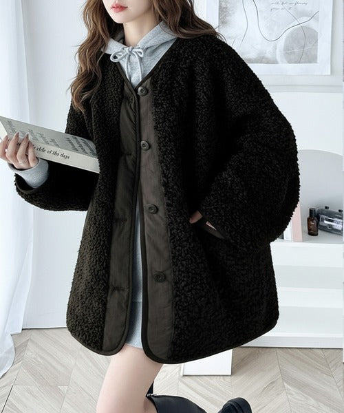 JaVaジャバコラボ》オーバーサイズがトレンド！異素材切り替え配色ボア