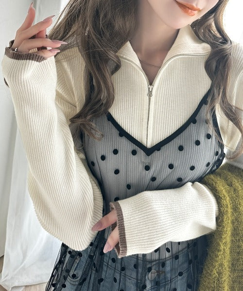 抜け感がかわいい万能ニット。ハーフジップリブニットプルオーバー