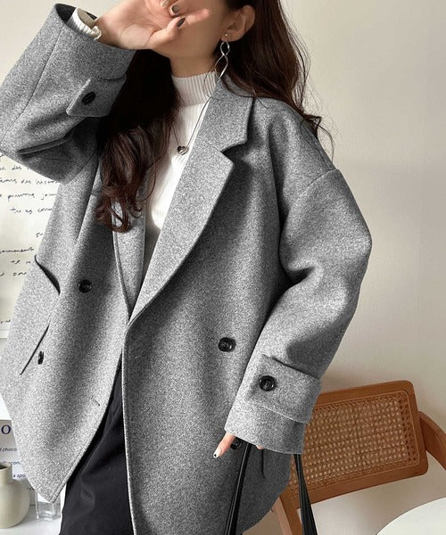 トレンドを先取り♪こなれ感UP、ダブルボタンジャケットメルトンコート