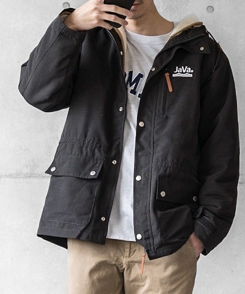 family+】《JaVa ジャバコラボ》3WAYミドル丈無地マウンテンパーカー