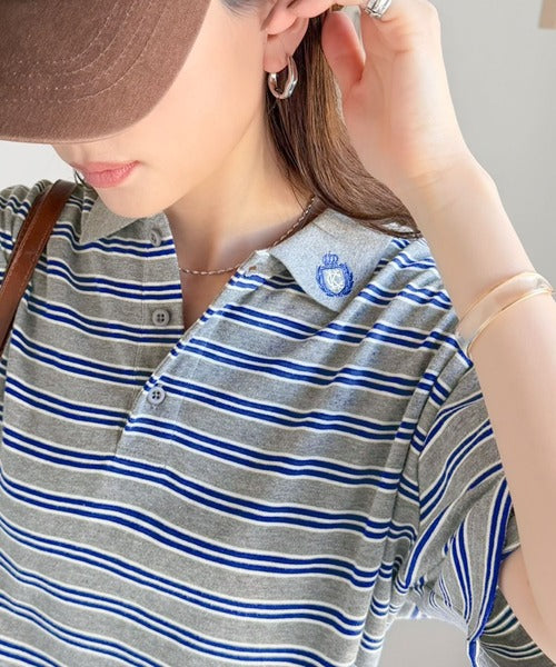 レトロ可愛いスタイルに。綿100％とび刺繍ポロシャツ（半袖