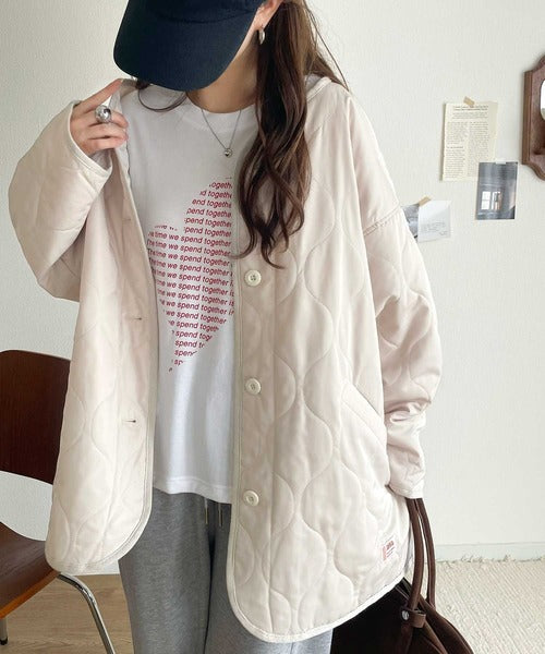 JaVaジャバ コラボ》大人のこなれ感。ノーカラーキルティングコート